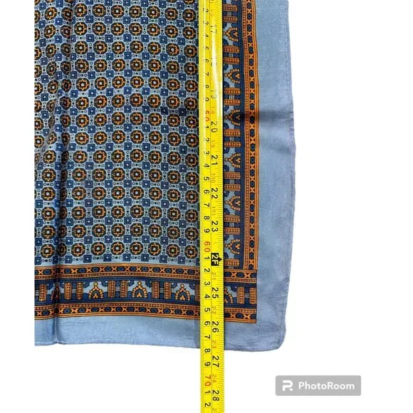 Vintage Scarf Glentex Japan Blue Orange Geometric Square Wrap Accessory 1970s - Picture 8 of 9